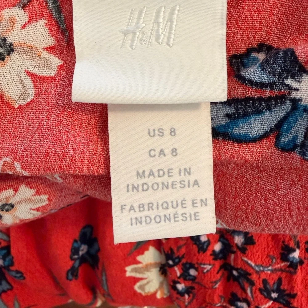 Cottagecore Red Floral Flowy Boho Tomato Midi Wrap Dress Feminine Size 8 H&M - Picture 7 of 15
